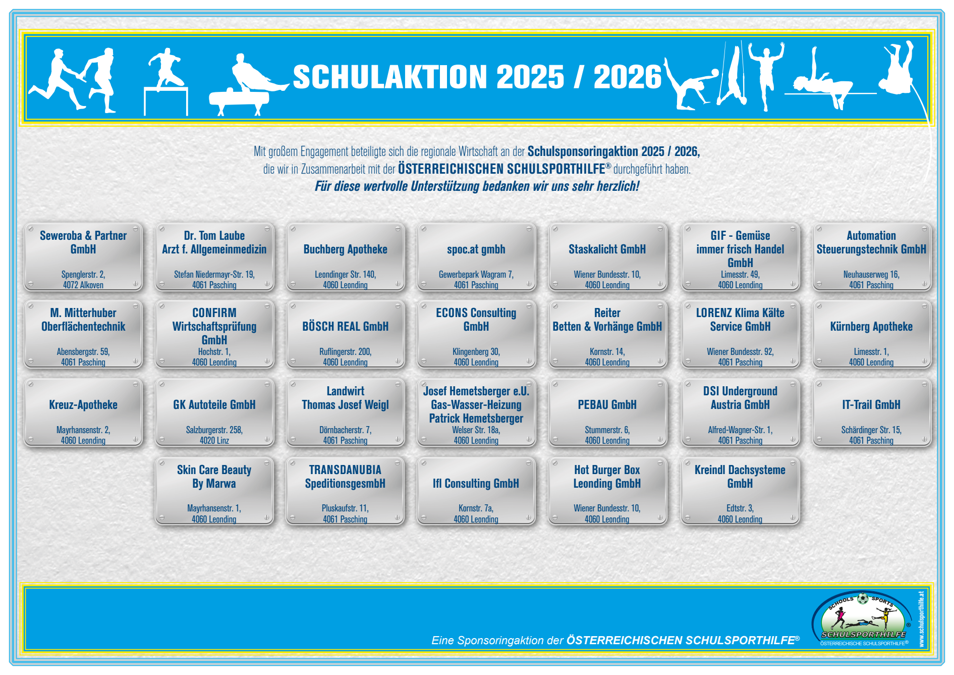 SponsorInnen der Schulaktion 2025/26, Übersicht 1
